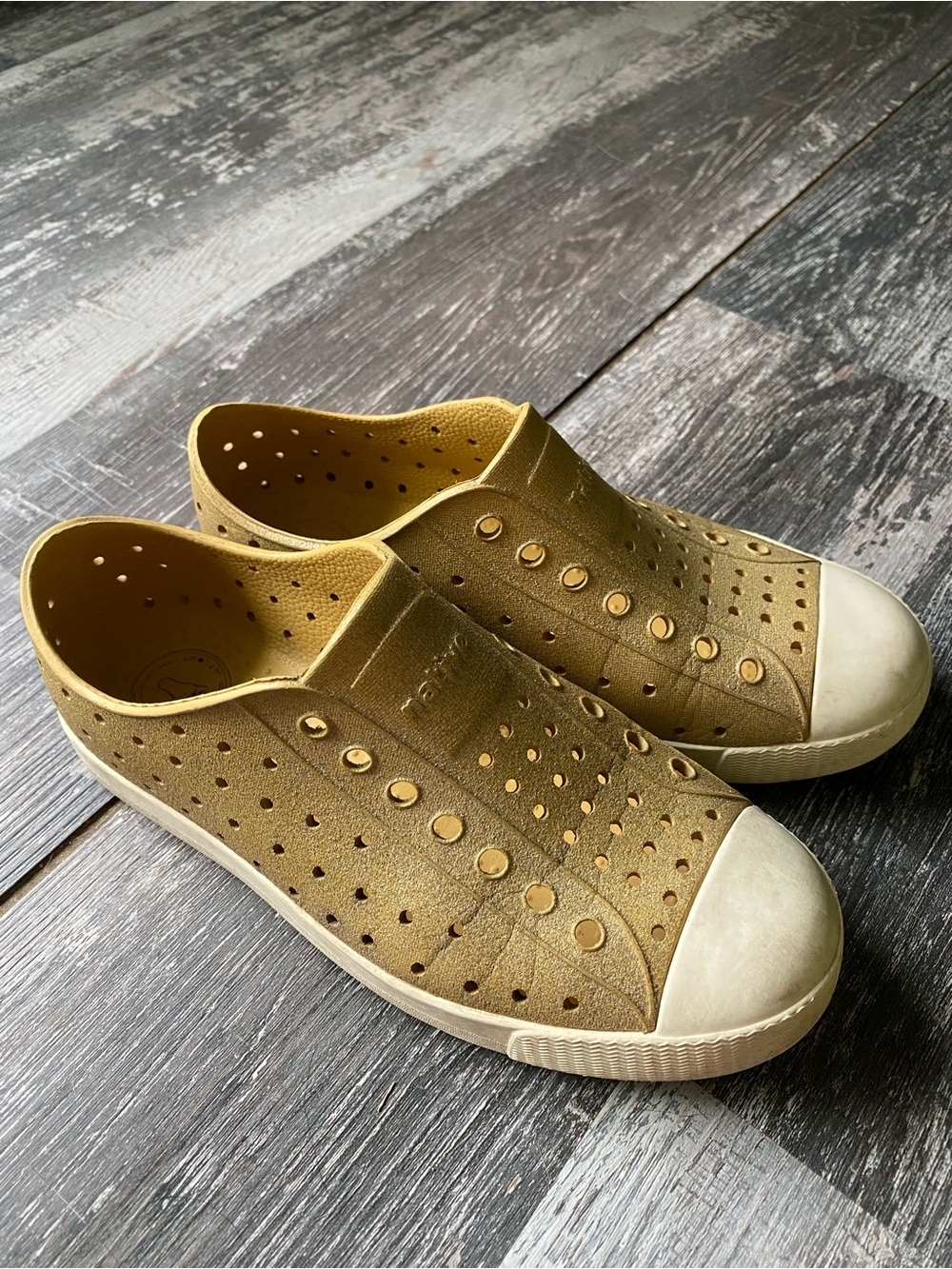 Metallic Gold Slip-On Native Shoes